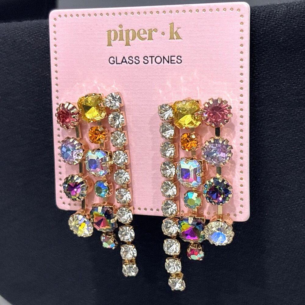 Piper K Crystal Drop Earrings Statement Glass Stones Prom Wedding NEW